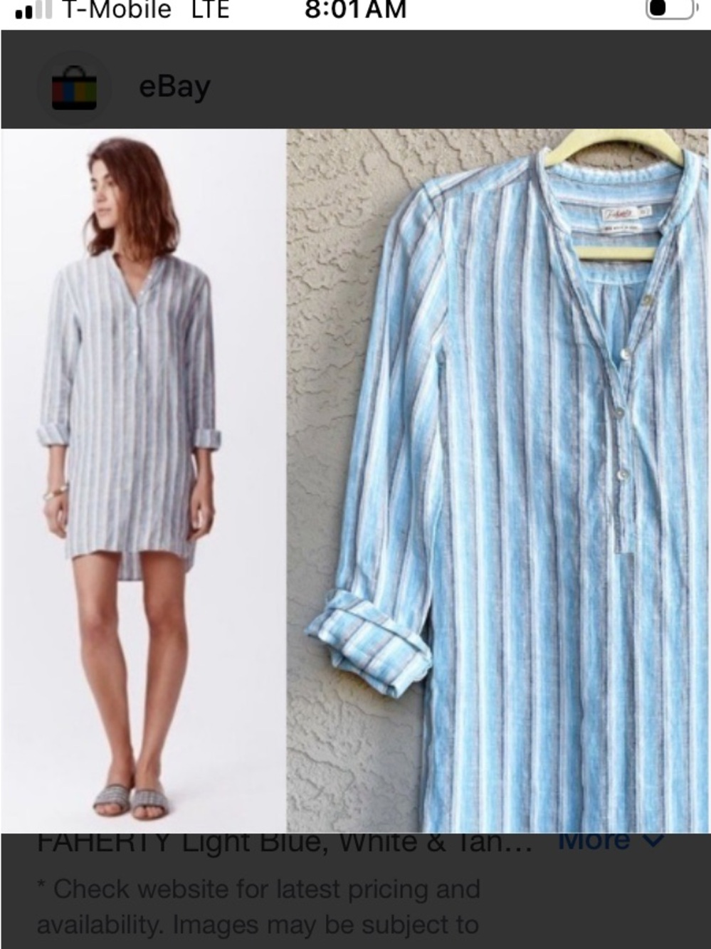 Faherty Blue, White and Tan Striped Linen Mini Shirt Dress